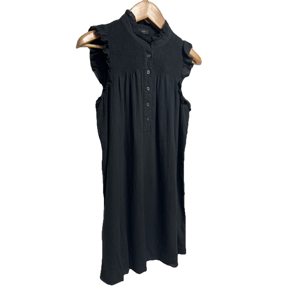 J. Crew Gauze Smocked Ruffle Neck Mini Dress Black Women's‎ Size Small